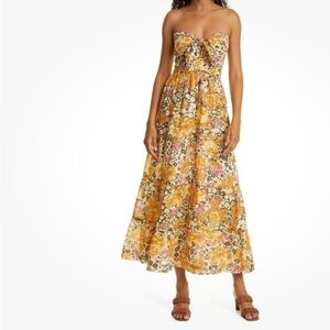 NWOT ba&sh Dalid Ocre Tie Front Floral Boho Midi Dress Size O X-Small (US 2) NWT